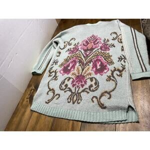 Aratta Silent Journey Floral Embroidered Open Front Long Cardigan Size Medium